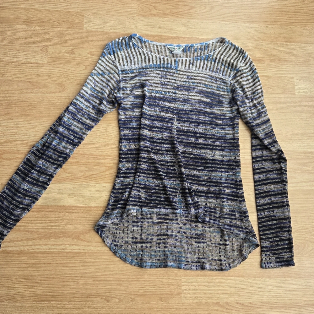 HARD TAIL FOREVER Striped Blue and White Long Sleeve Top